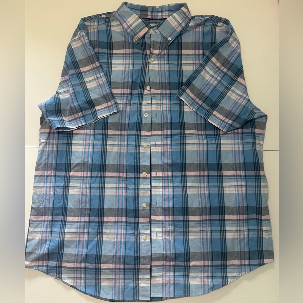 Croft and Barrow blue plaid button down short sleeve‎ shirt men’s XL